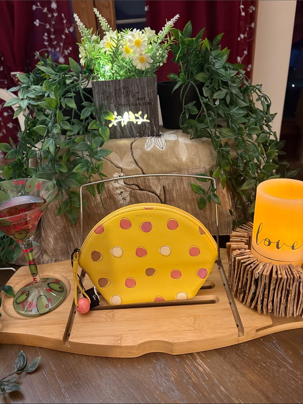 Furla Yellow Leather Dome Cosmetic Pouch w/ Dust bag included .NWT price  FIRM